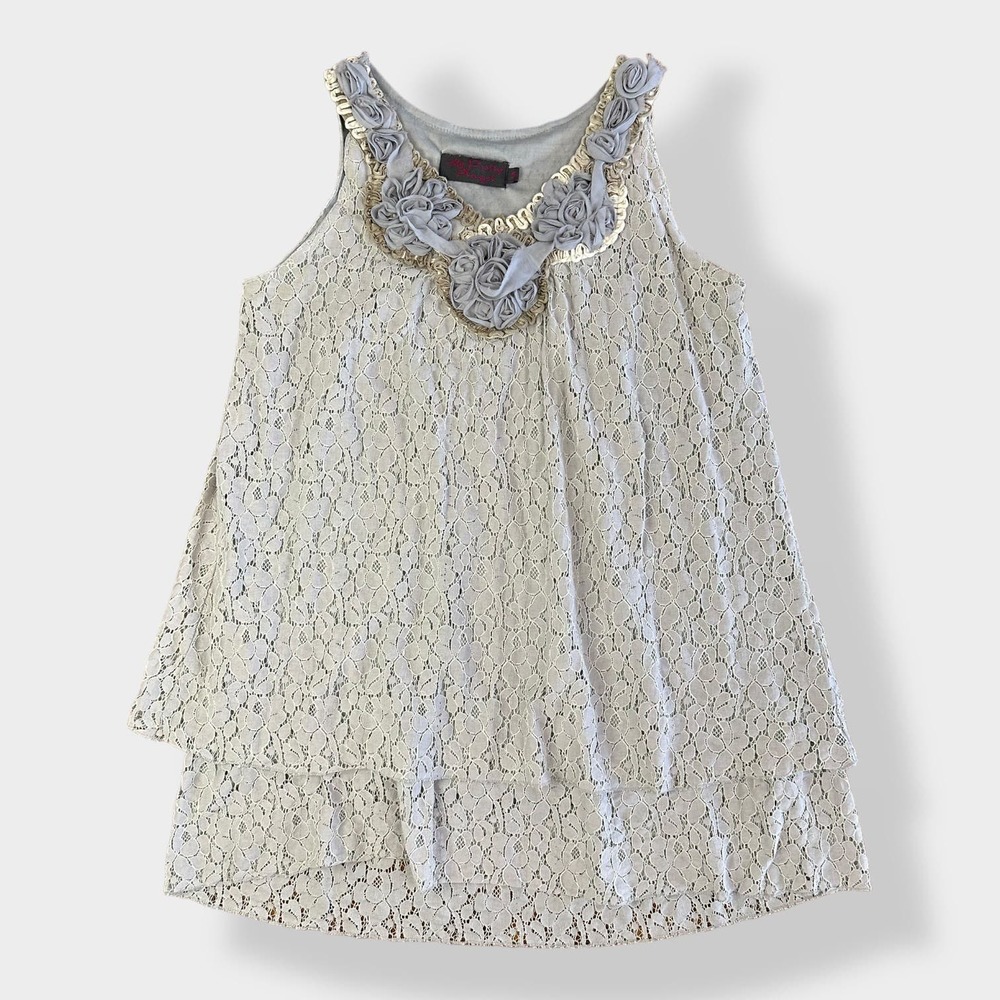 My Pretty Angel Dusty Blue Lace and Floral Silk Blend Mini dress size‎ M